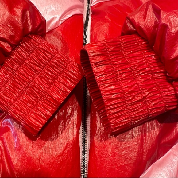 NWT HOUSE OF HOLLAND Vivid Oversized Striped Shell Down Jacket Pink/Red sz s/m - Picture 5 of 8